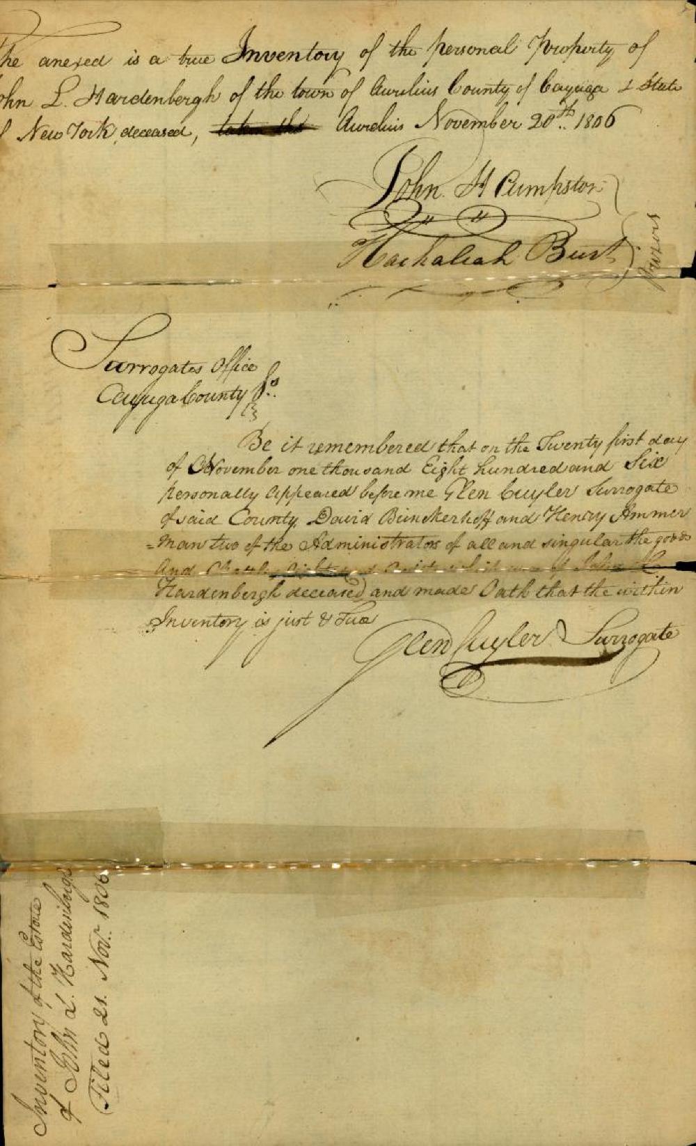 Estate Inventory for John L. Hardenbergh, 1806 page 4