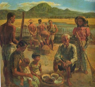 Load Painting, "Happy Farmers," by Shih-Chiao Li, 1945 in Main Document Viewer