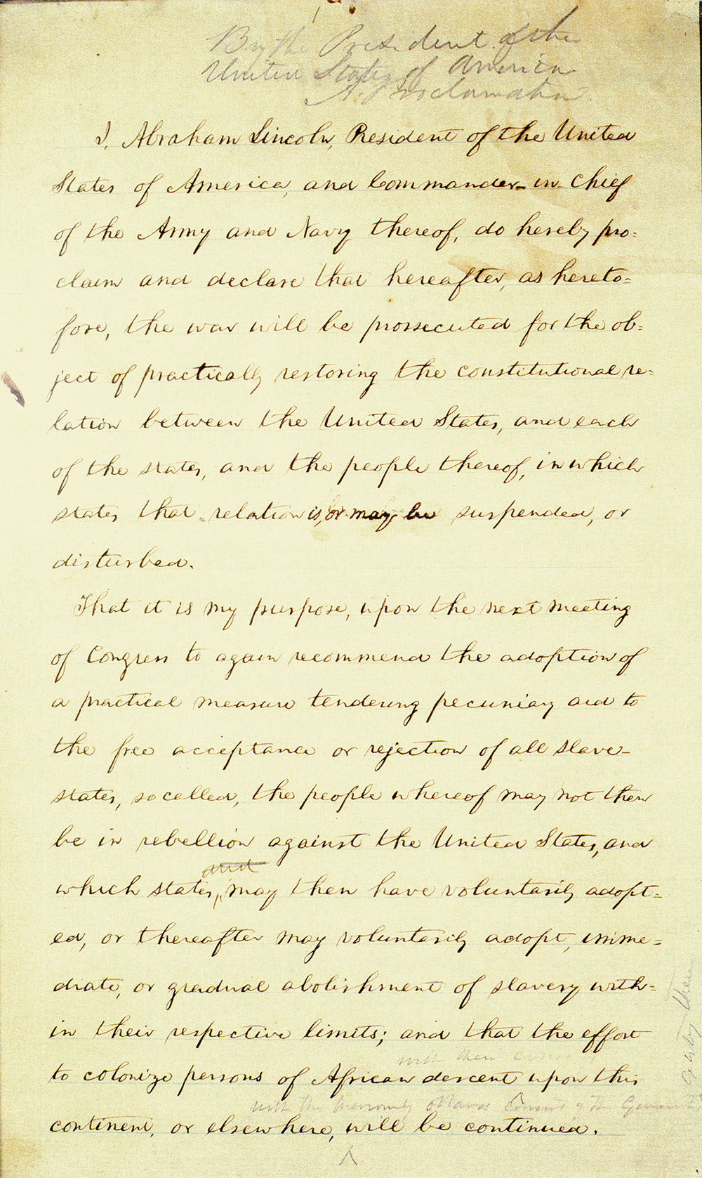 Preliminary Emancipation Proclamation page 1