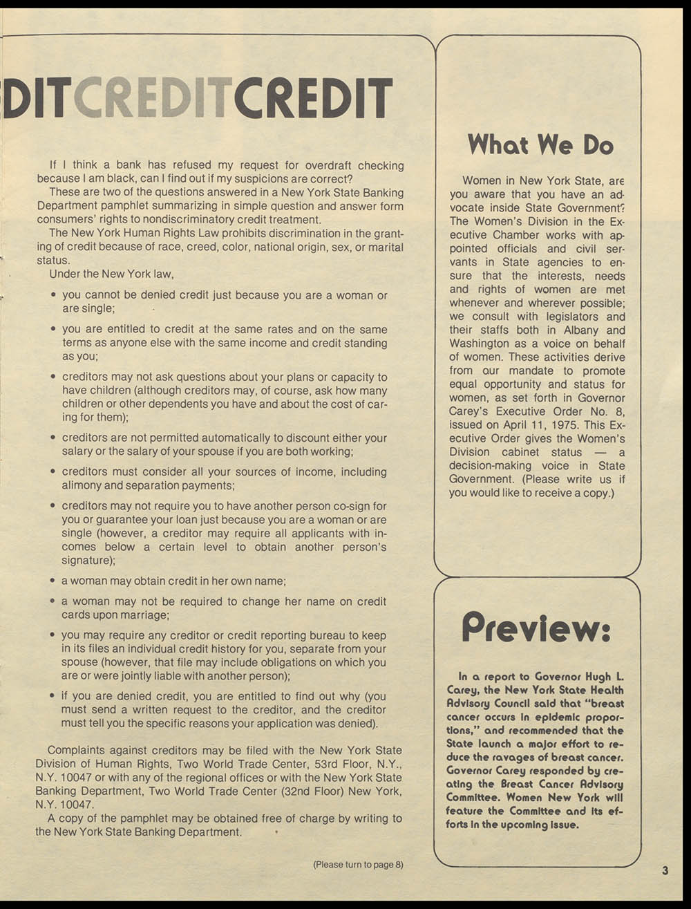 "Women New York" Bi-Monthly News from the Women's Division of the State of New York, Volume 1, Number 3, April/May 1976 page 3