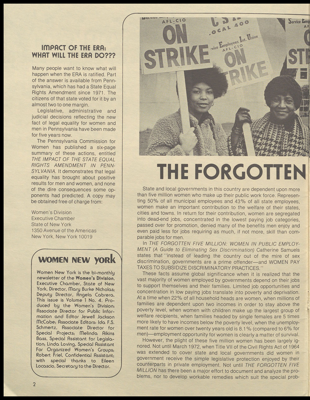 "Women New York" Bi-Monthly News from the Women's Division of the State of New York, Volume 1, Number 4, June/July 1976 page 2