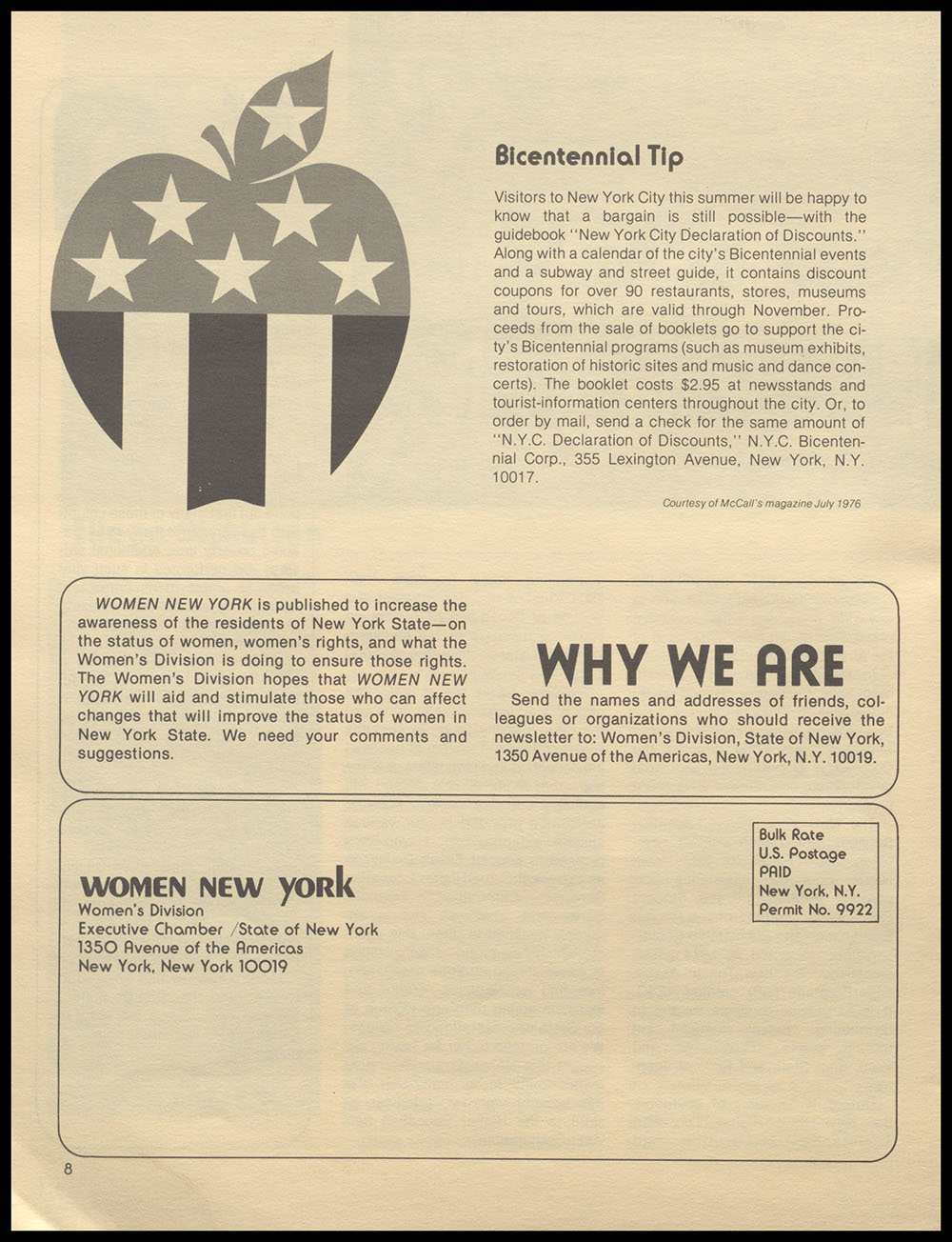 "Women New York" Bi-Monthly News from the Women's Division of the State of New York, Volume 1, Number 4, June/July 1976 page 8