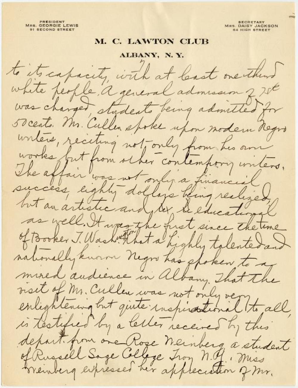Annual Report of the M.C. Lawton Civic and Cultural Club, February 10, 1918 page 2