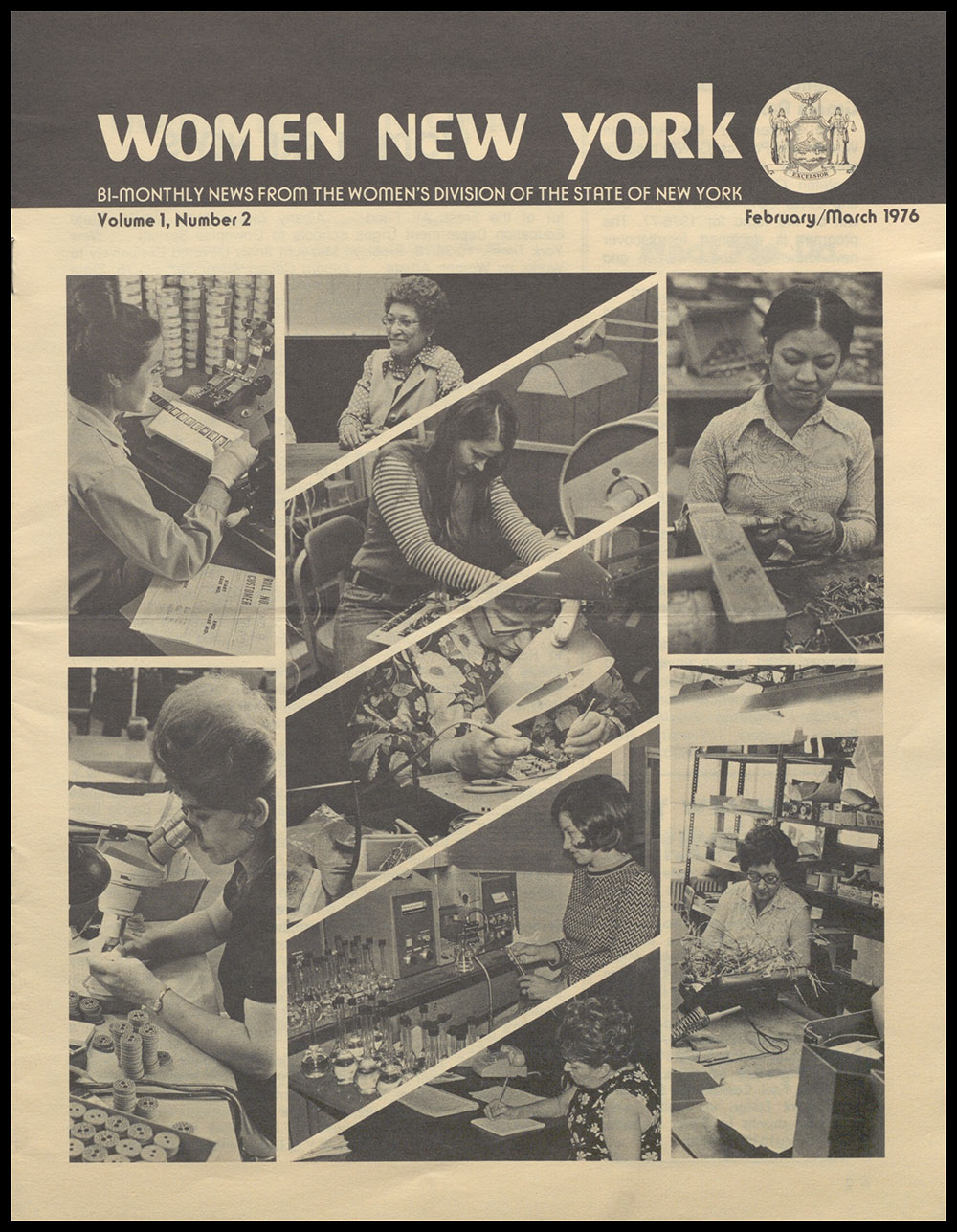 "Women New York" Bi-Monthly News from the Women's Division of the State of New York, Vol. 1, No. 2, February/March 1976 page 1