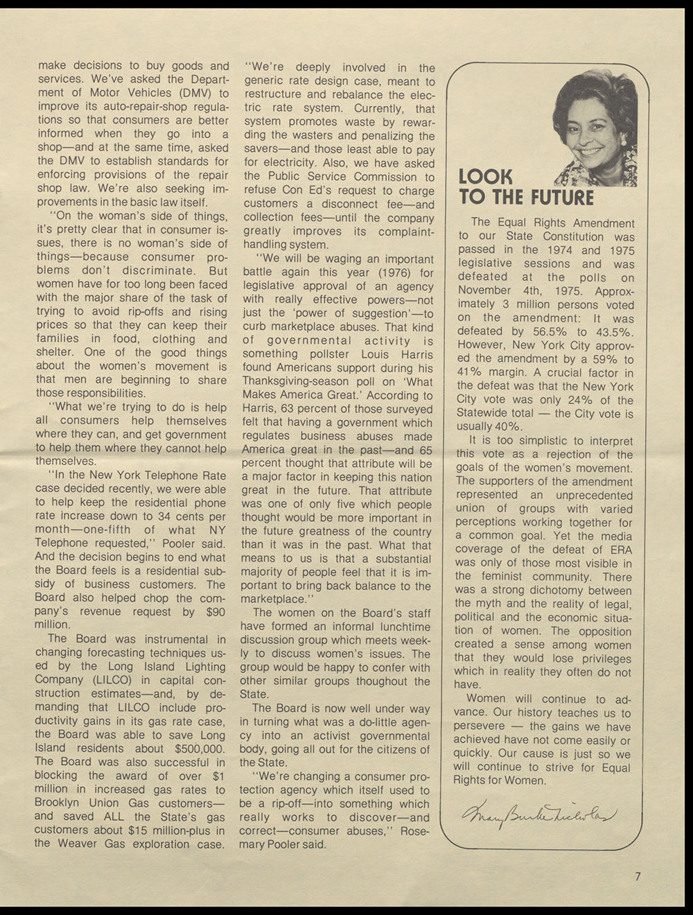 "Women New York" Bi-Monthly News from the Women's Division of the State of New York, Vol. 1, No. 2, February/March 1976 page 7