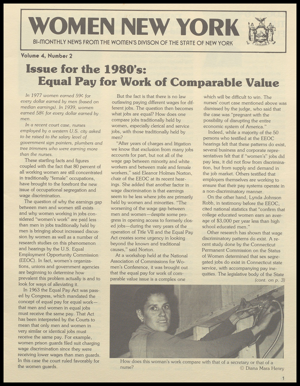 "Women New York" Bi-Monthly News from the Women's Division of the State of New York, Vol. 4, No. 2 page 1