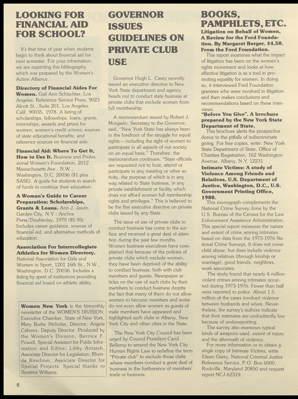 "Women New York" Bi-Monthly News from the Women's Division of the State of New York, Vol. 4, No. 2 page 6
