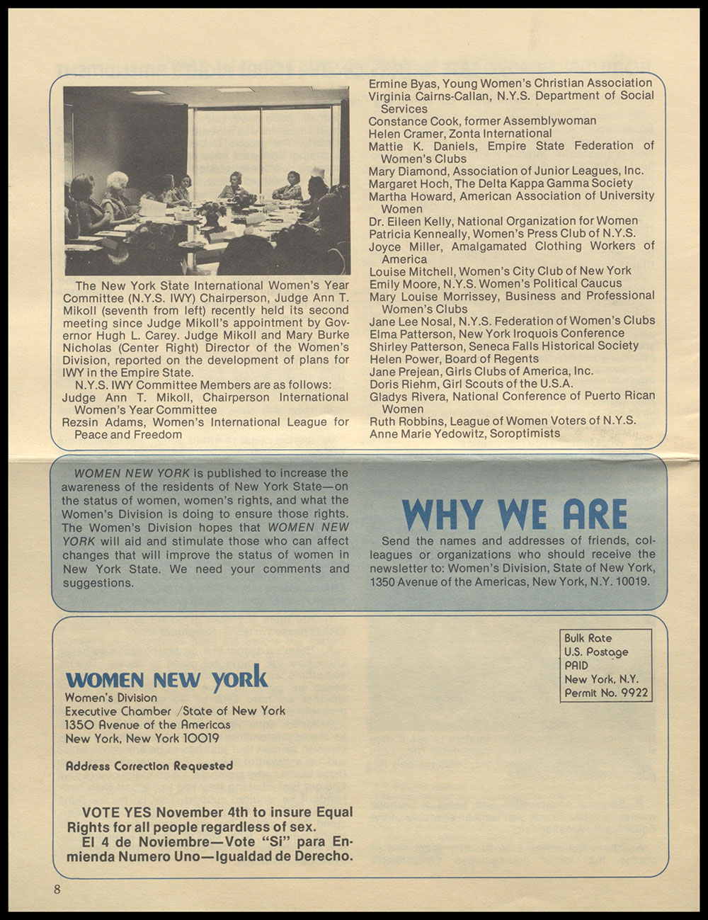 "Women New York" Bi-Monthly News from the Women's Division of the State of New York, Vol. 1, No. 1, November 1975 page 8