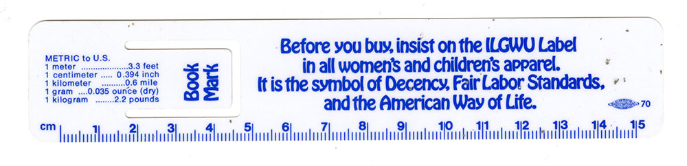 International Ladies Garment Workers Union (ILGWU) Ruler page 2