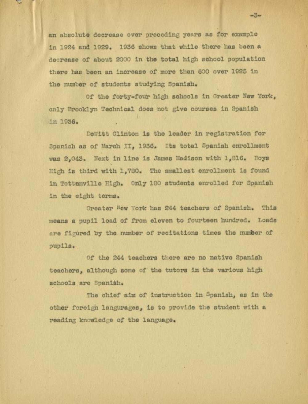 A Survey of Spanish Language Classes Taught in the High Schools of New York City, c. 1936 page 3