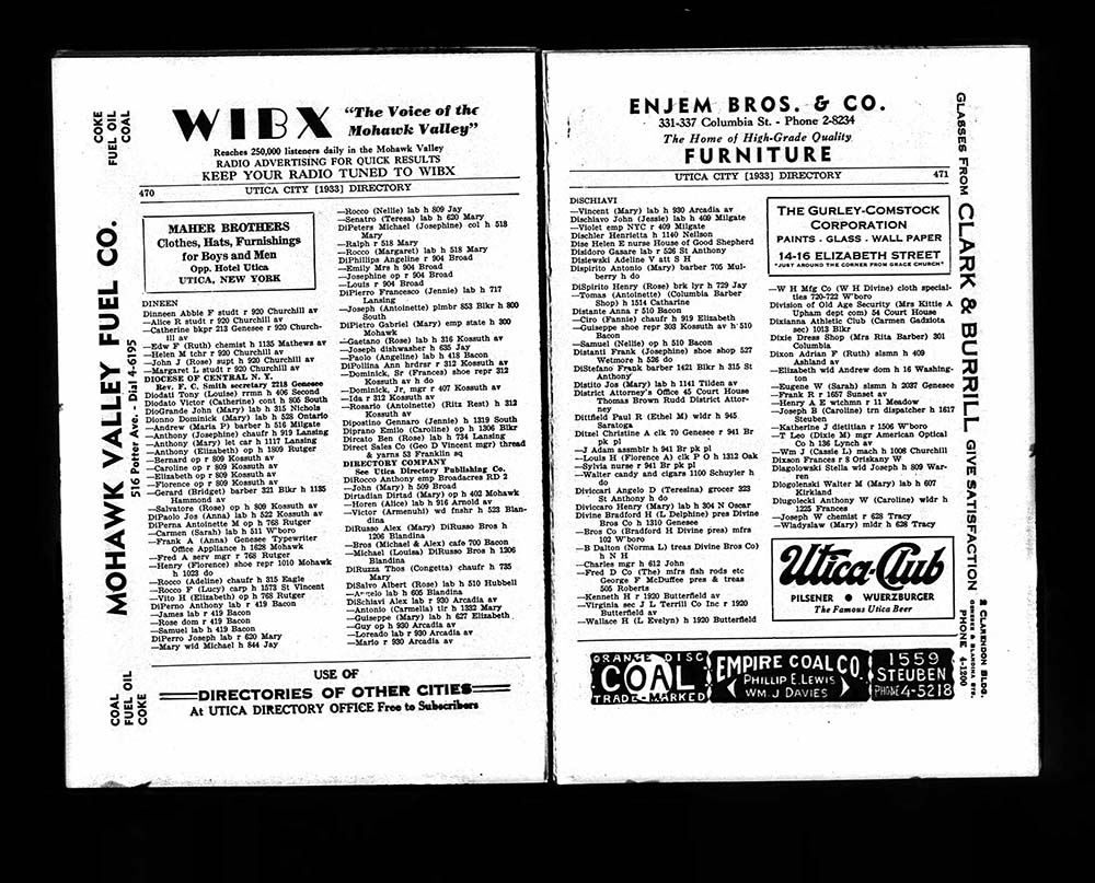 City of Utica Directory Listing for Henry DiSpirito page 1
