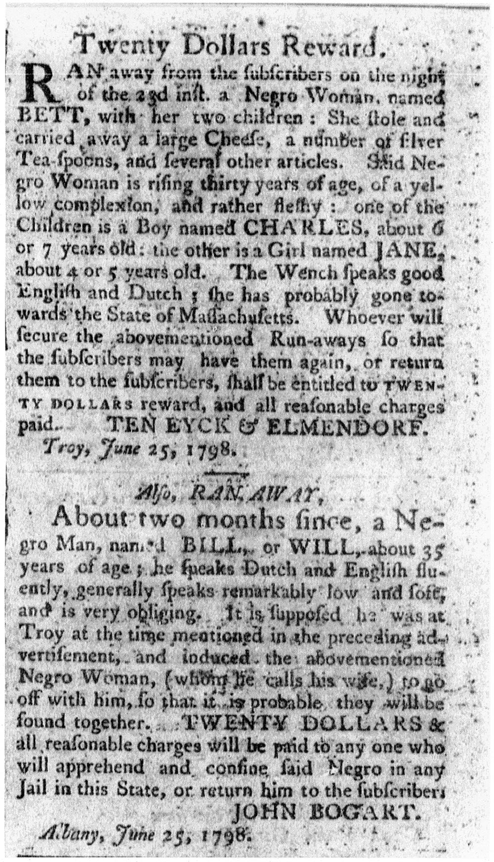 Twenty Dollars Reward page 1