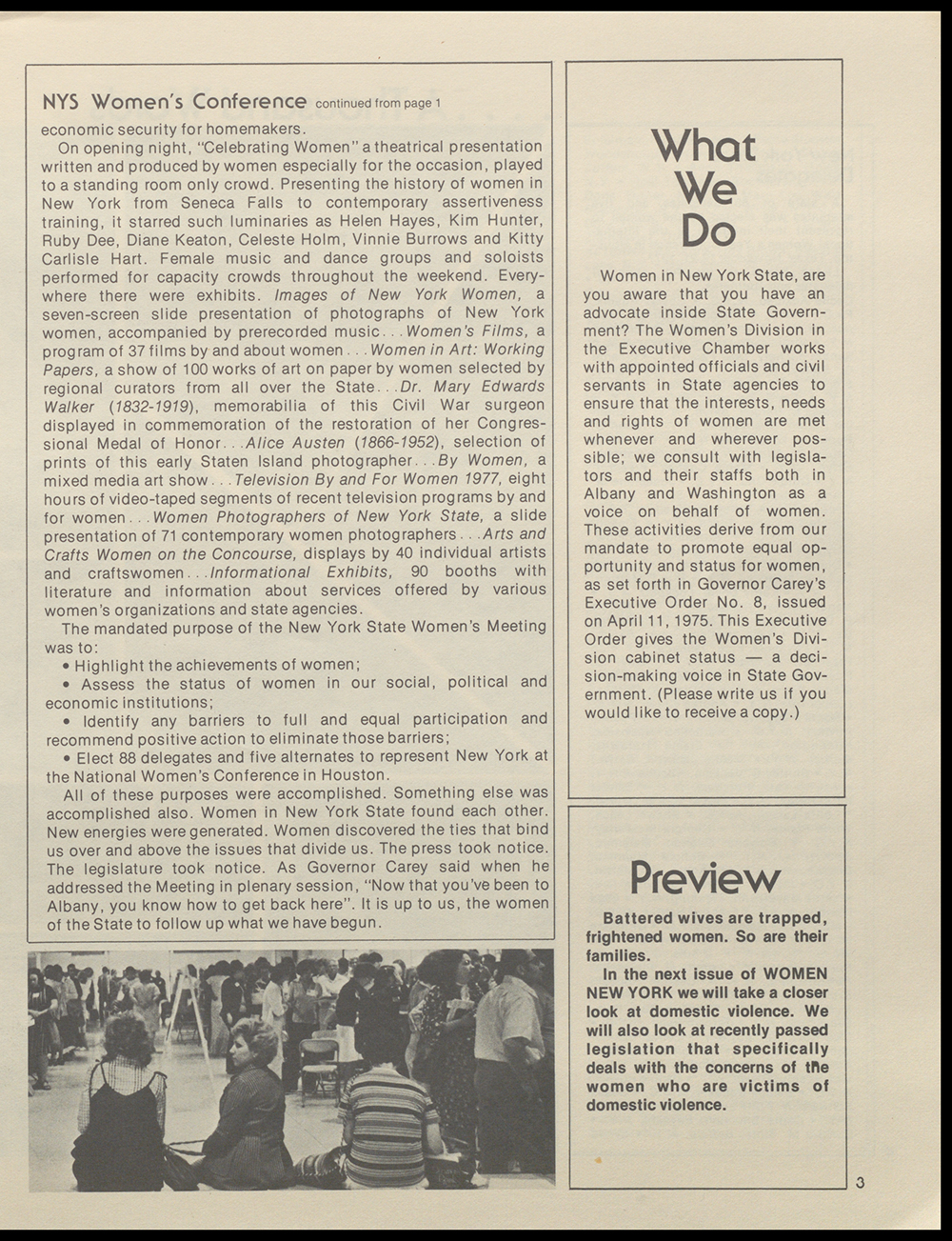 "Women New York" Bi-Monthly News from the Women's Division of the State of New York, Volume 3, Number 1, March/April 1978 page 3