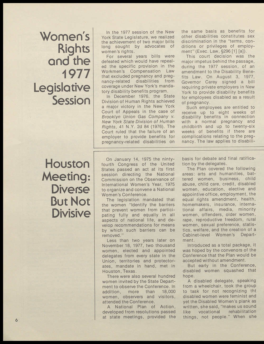 "Women New York" Bi-Monthly News from the Women's Division of the State of New York, Volume 3, Number 1, March/April 1978 page 6