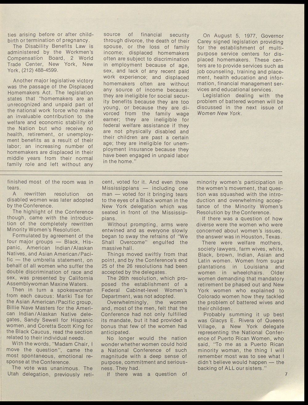 "Women New York" Bi-Monthly News from the Women's Division of the State of New York, Volume 3, Number 1, March/April 1978 page 7