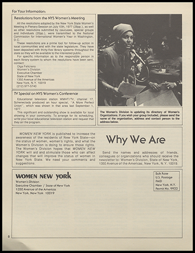 "Women New York" Bi-Monthly News from the Women's Division of the State of New York, Volume 3, Number 1, March/April 1978 thumbnail page 8