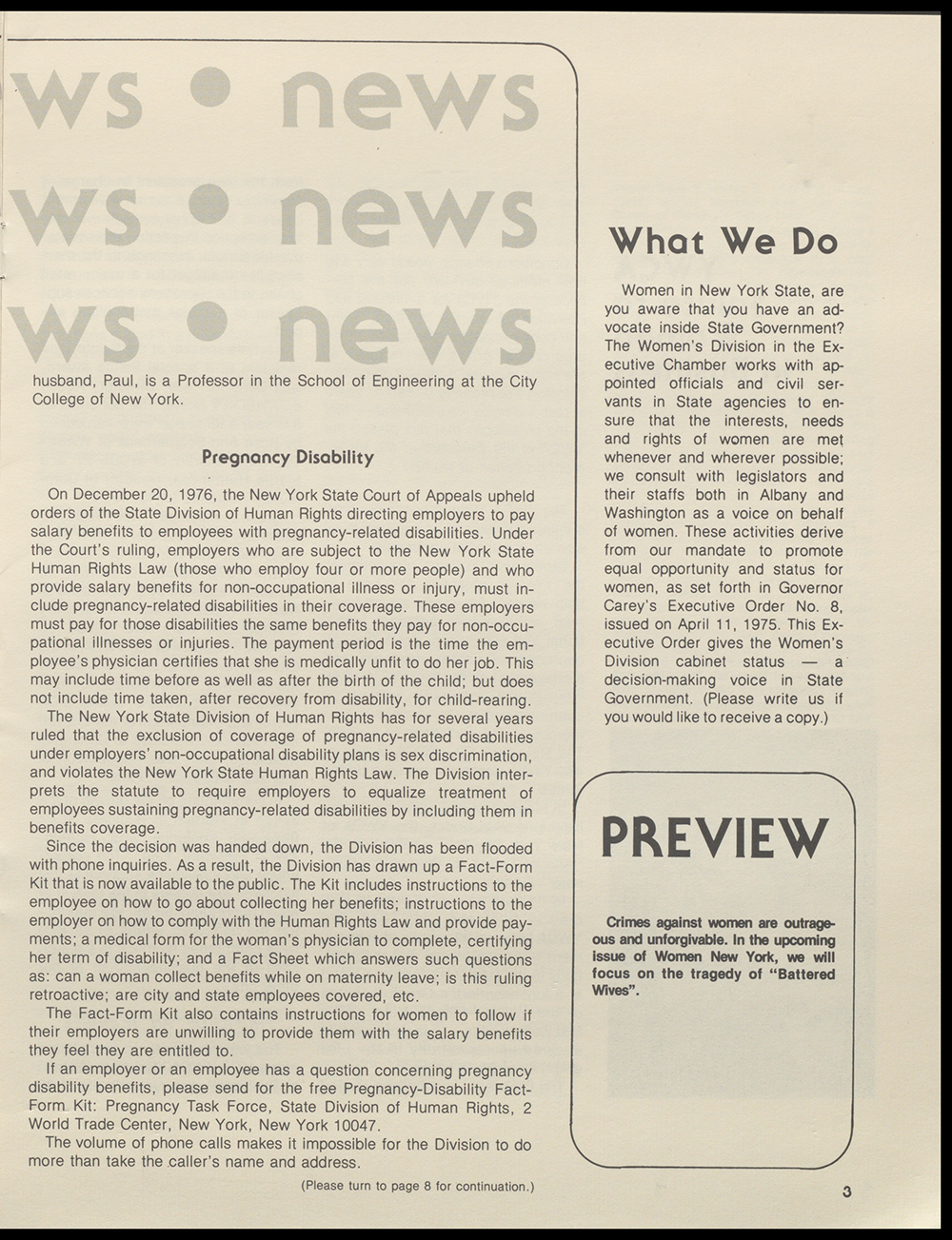 "Women New York" Bi-Monthly News from the Women's Division of the State of New York, Volume 3, Number 1, March/April 1978 page 11