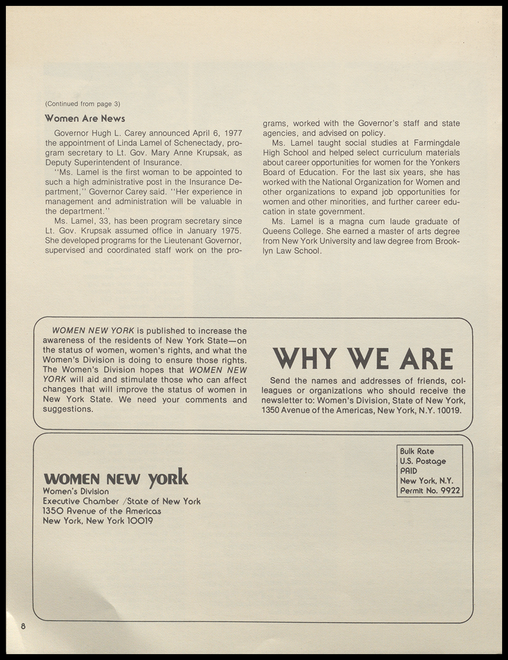 "Women New York" Bi-Monthly News from the Women's Division of the State of New York, Volume 3, Number 1, March/April 1978 page 16