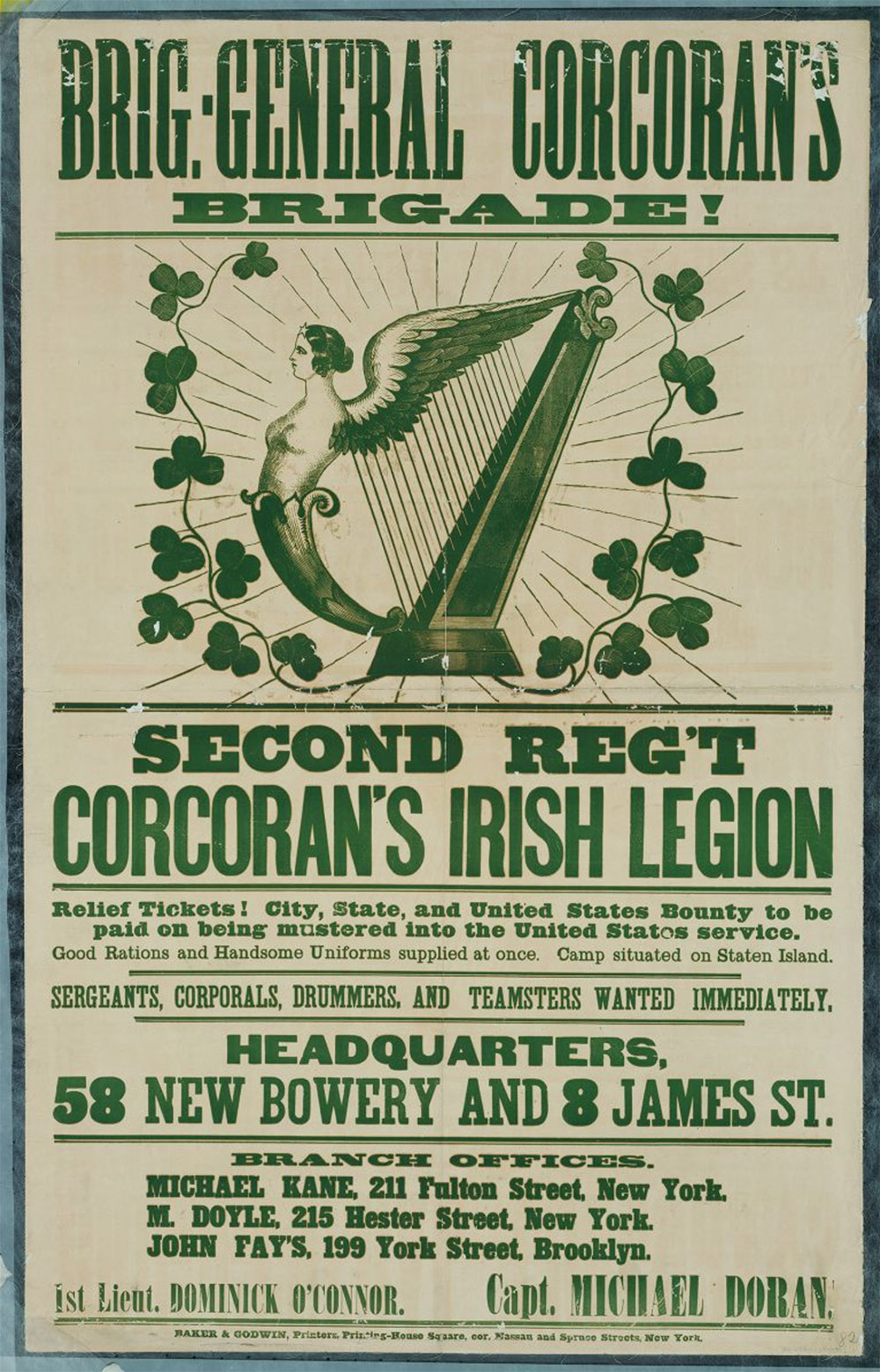 Brig-General Corcoran's Brigade! Second Reg't Corcoran's Irish Legion. Relief tickets! City, State and United States bounty to be paid on being mustered into the United States service. page 1