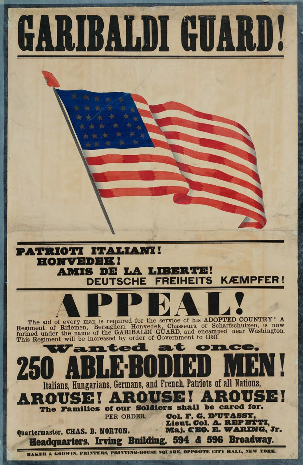 Garibaldi guard! Patrioti Italliani! Honvedek! Amis de la liberte! Deutsche Freiheits Kaempfer! Appeal! page 1