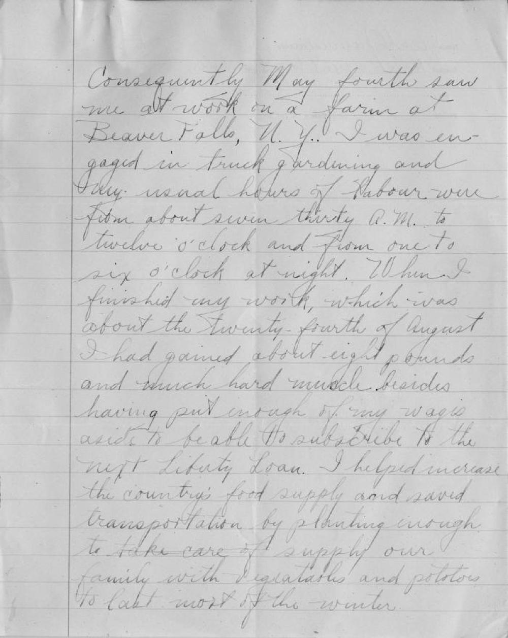 Donald Jamieson's Farm Cadet Essay, World War I, c. 1918 page 2