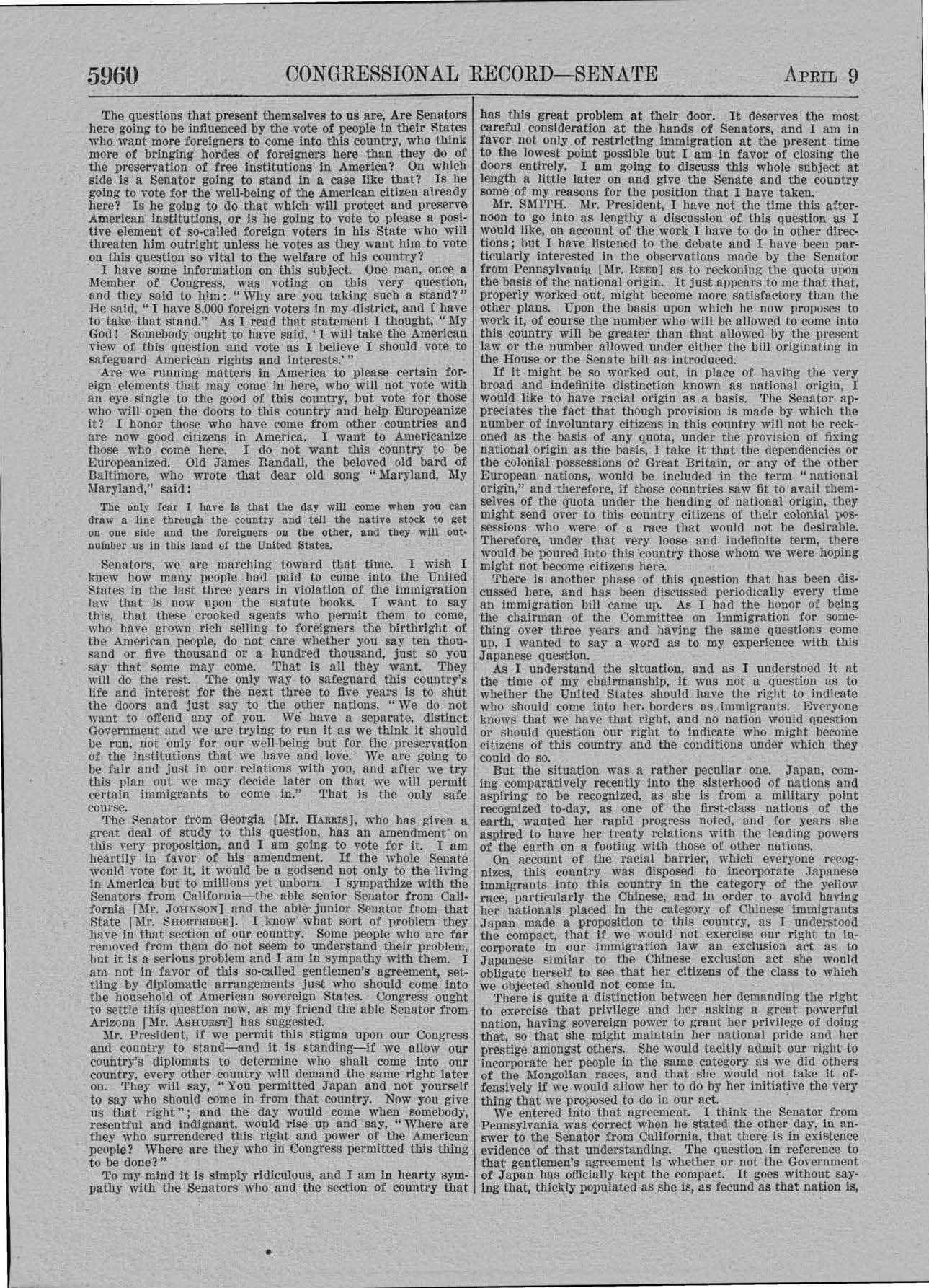 Congressional Record for U.S. Senate on April 9, 1924 page 1