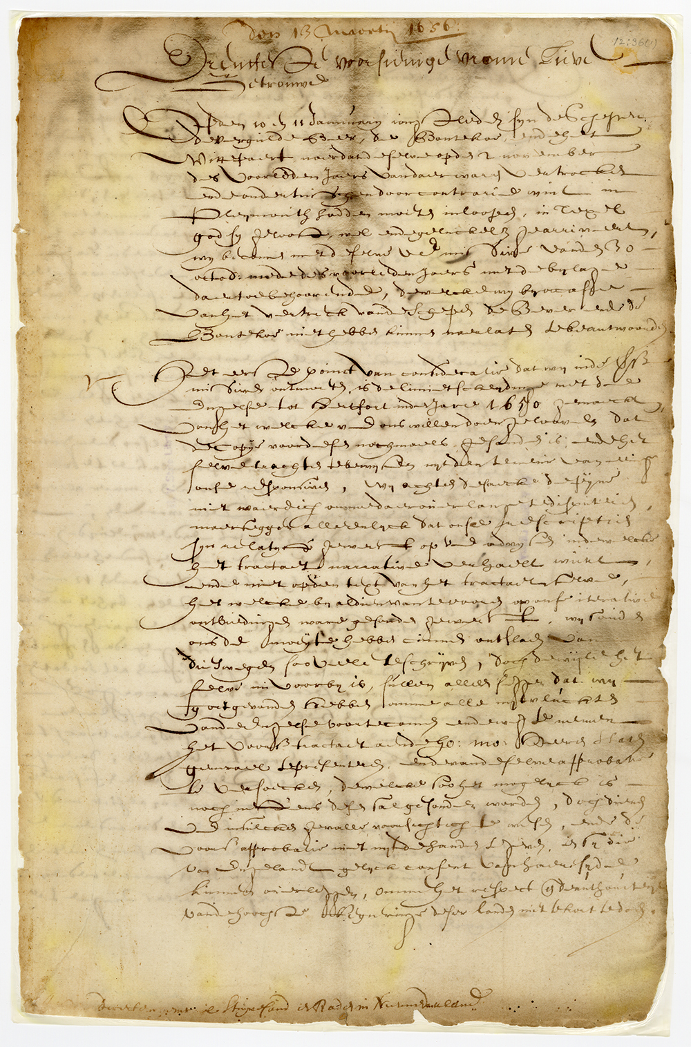 Letter from the Directors to the Director General and Council of New Netherland, March 13, 1656 page 1