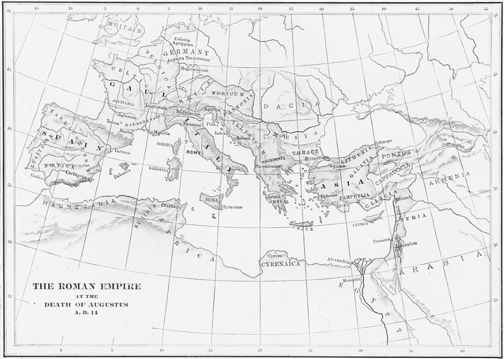 Map of Roman Empire at Death of Augustus, 14 A.D. page 1