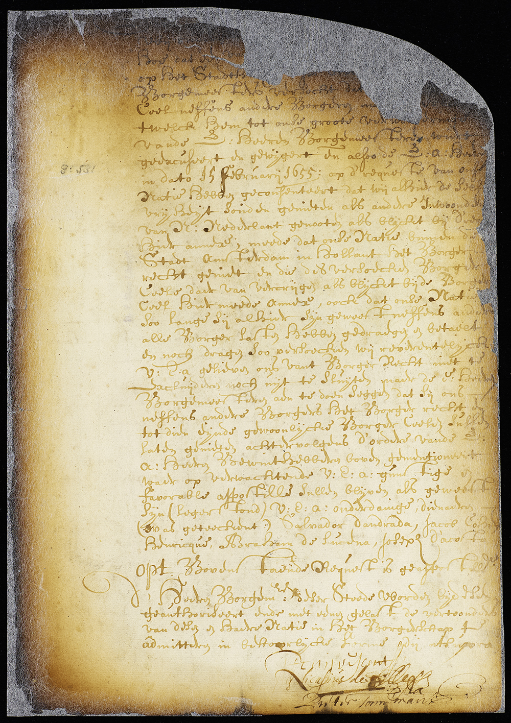 Petition of Salvador d'Andrada and other Jews that the burgomasters of New Amsterdam had refused to admit them to the right of citizenship page 1