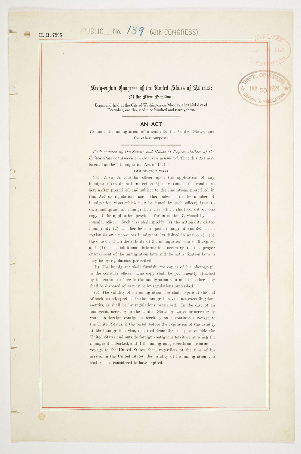 Immigration Act of 1924 page 1