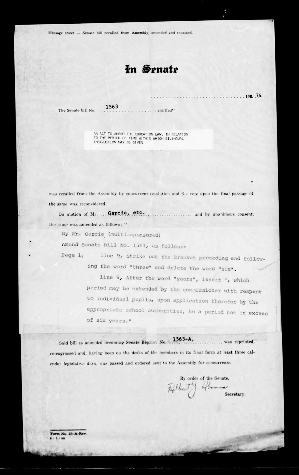 Governor's Bill Jacket, Laws from 1974, Chapter 1052 page 7