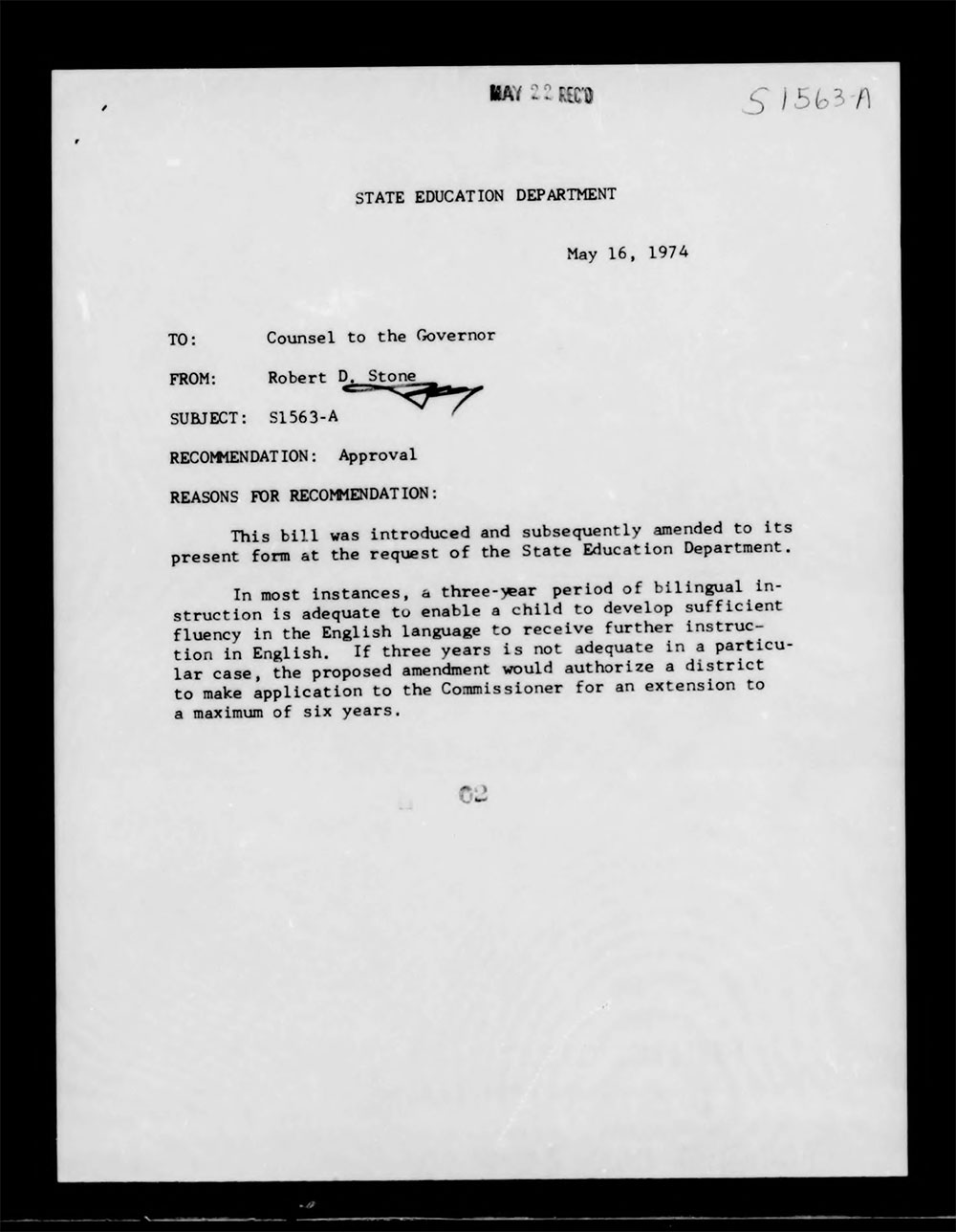 Governor's Bill Jacket, Laws from 1974, Chapter 1052 page 11