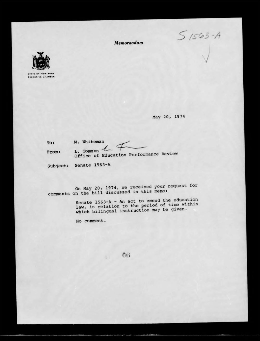 Governor's Bill Jacket, Laws from 1974, Chapter 1052 page 15