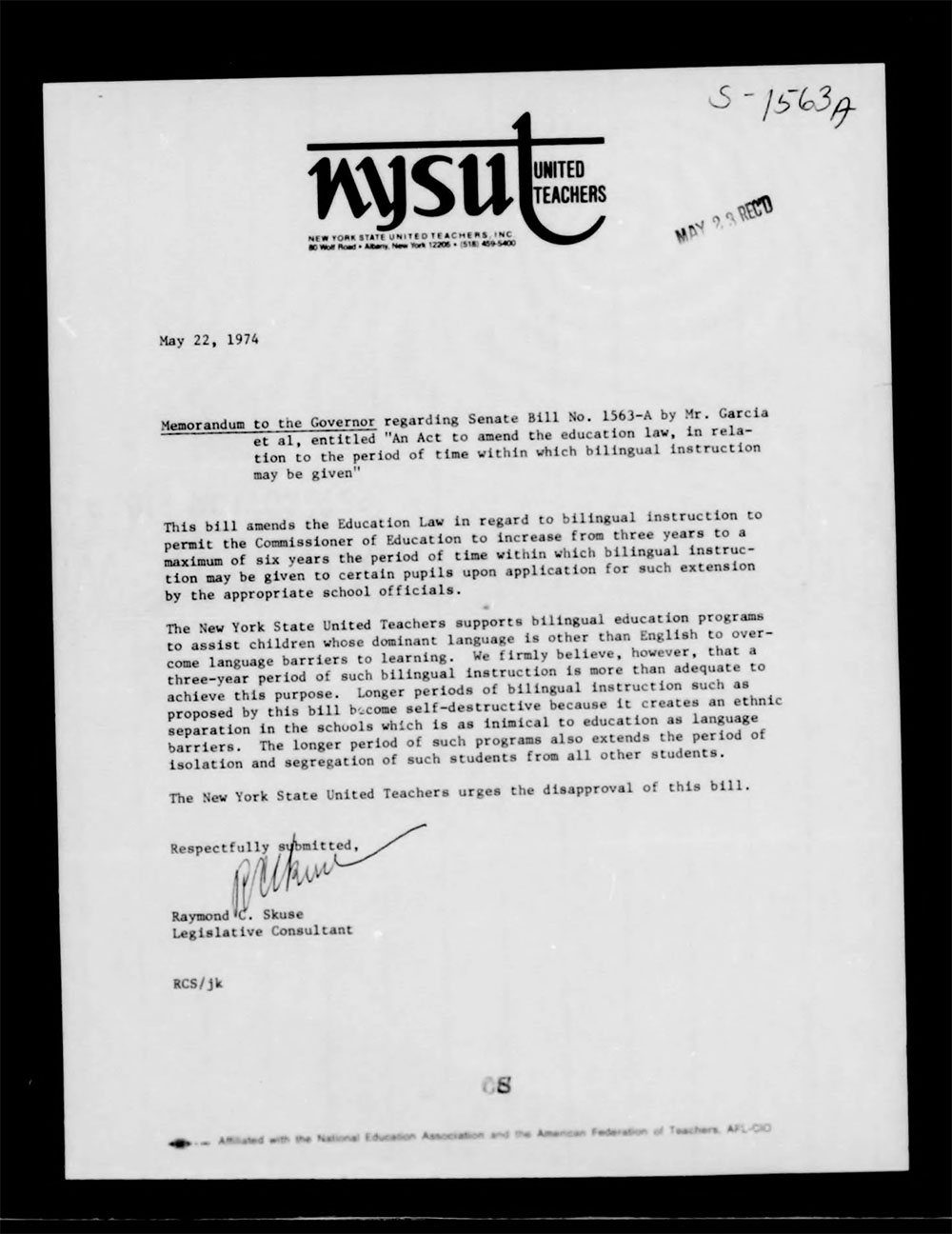 Governor's Bill Jacket, Laws from 1974, Chapter 1052 page 17