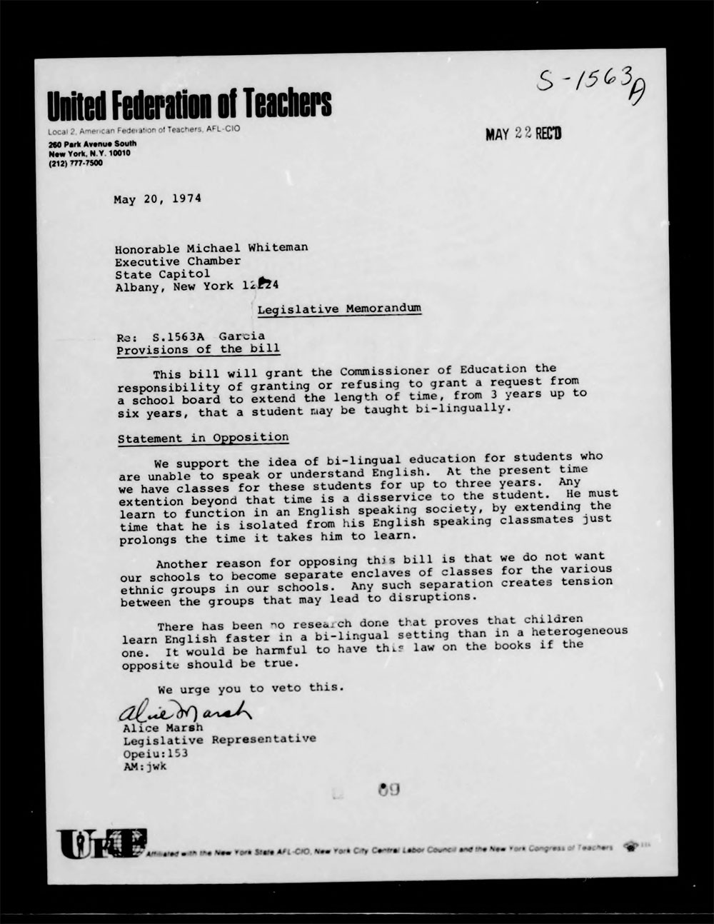 Governor's Bill Jacket, Laws from 1974, Chapter 1052 page 18