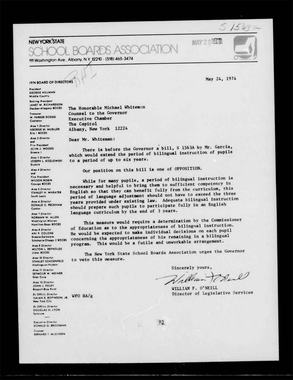 Governor's Bill Jacket, Laws from 1974, Chapter 1052 page 20