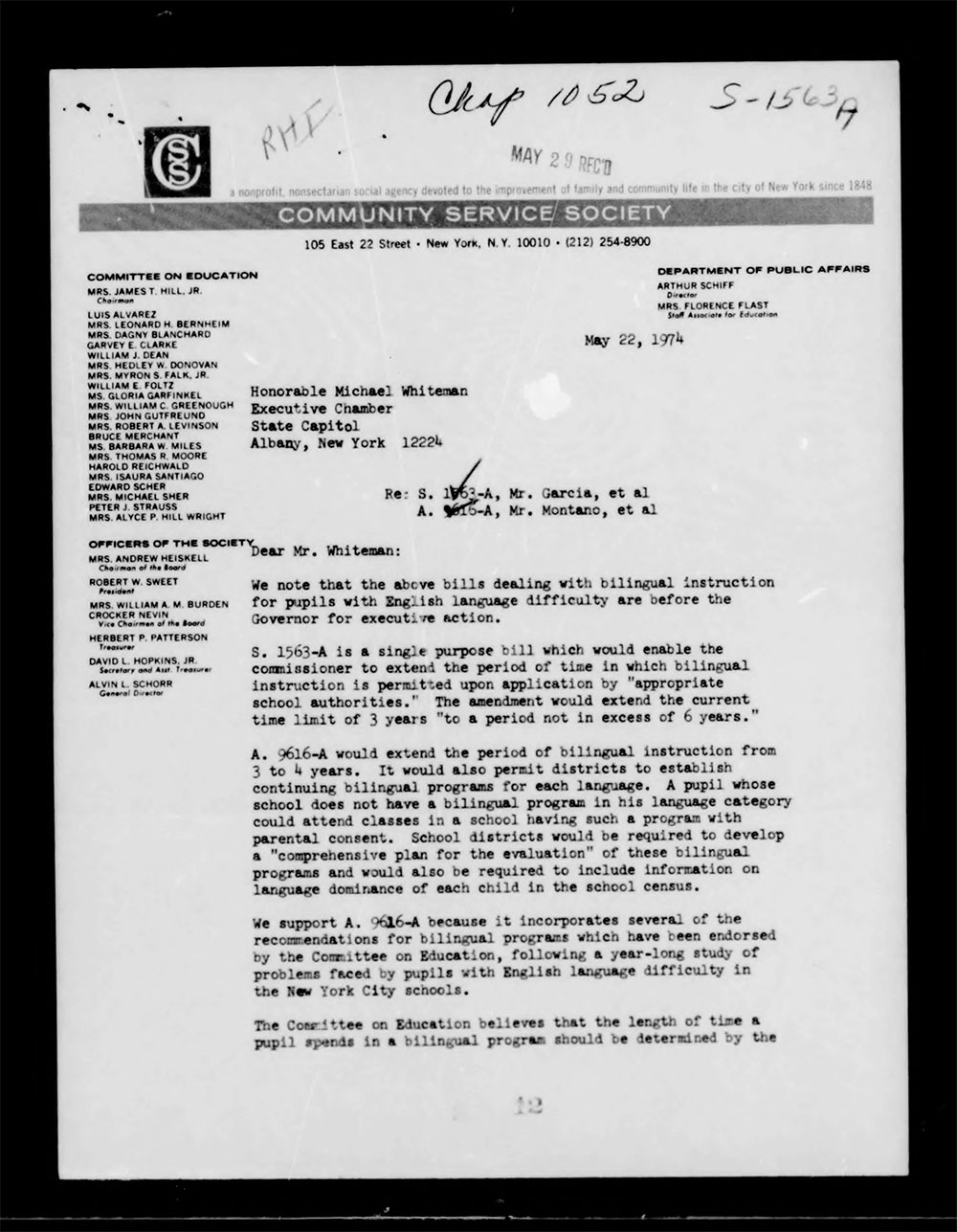 Governor's Bill Jacket, Laws from 1974, Chapter 1052 page 21