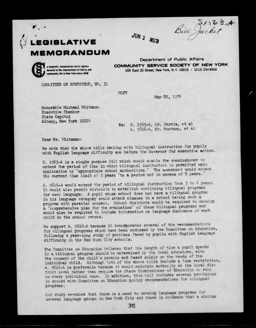 Governor's Bill Jacket, Laws from 1974, Chapter 1052 page 23