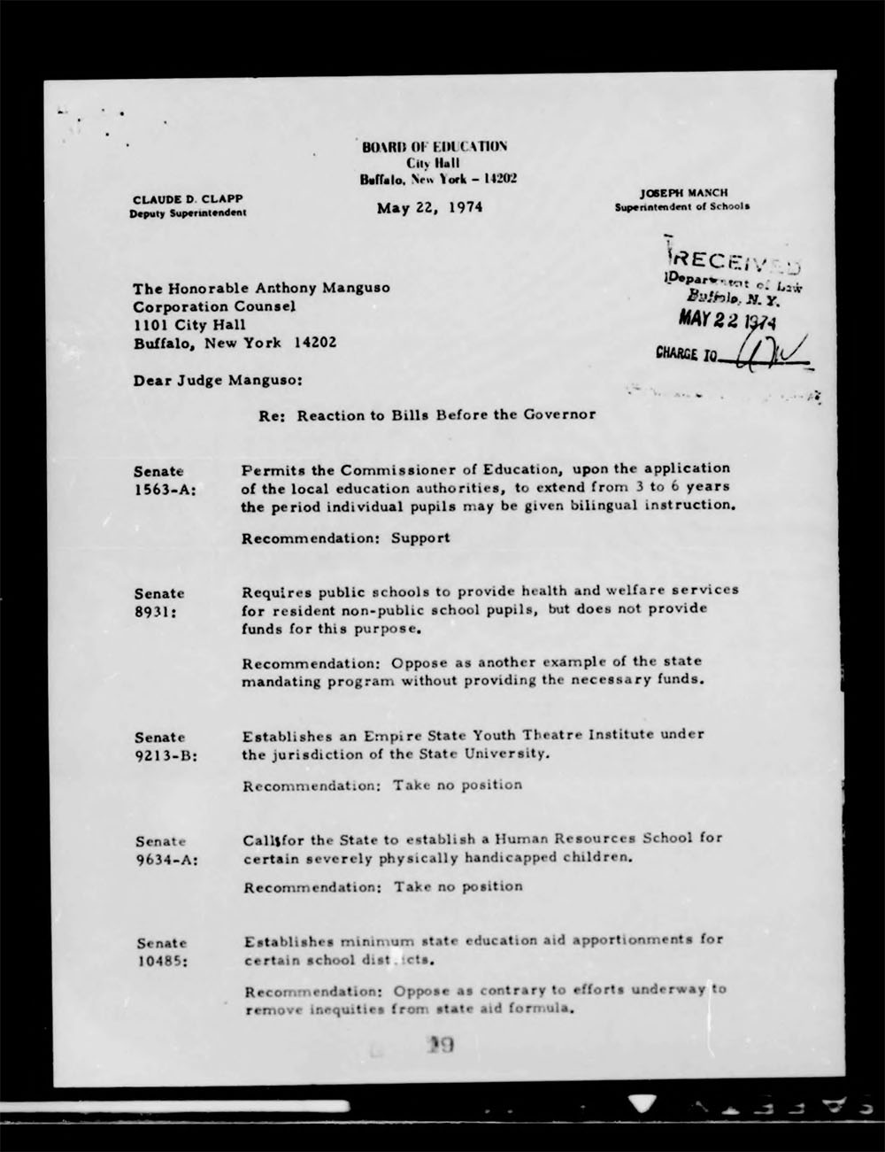 Governor's Bill Jacket, Laws from 1974, Chapter 1052 page 28