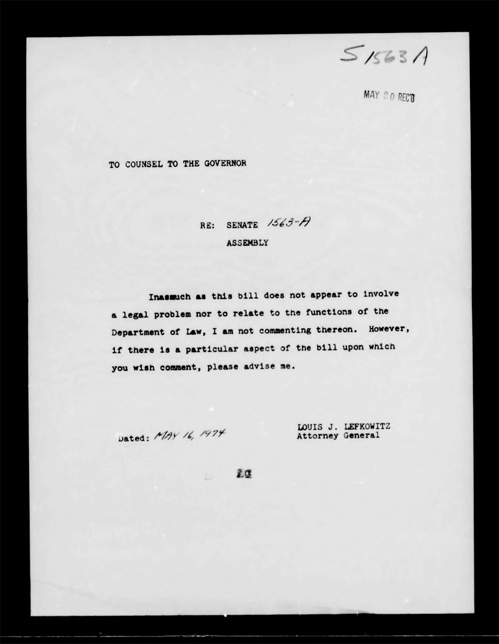 Governor's Bill Jacket, Laws from 1974, Chapter 1052 page 33