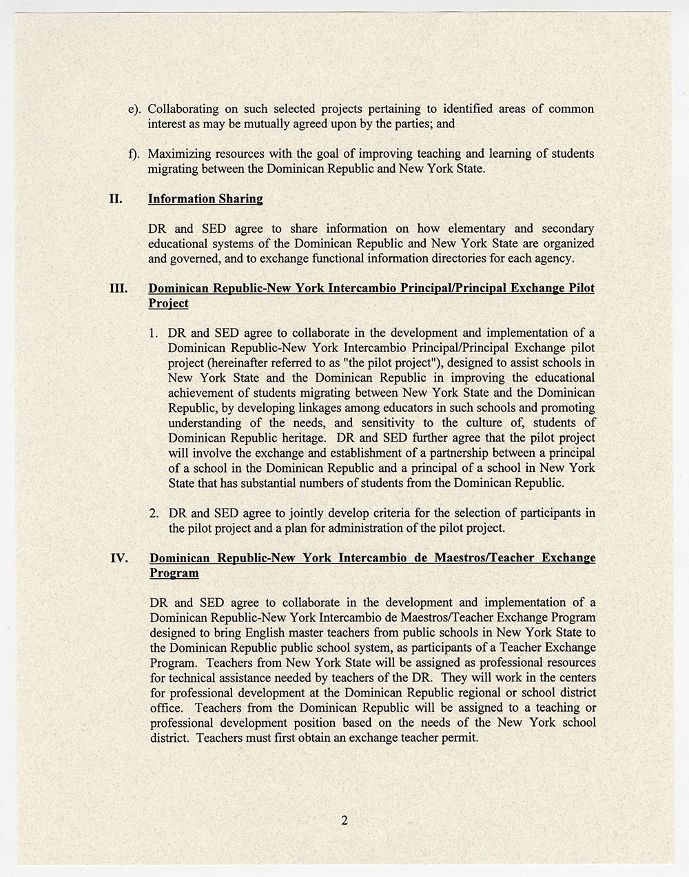 Memorandum of Understanding between the Education Department of the Dominican Republic and the New York State Education Department page 2