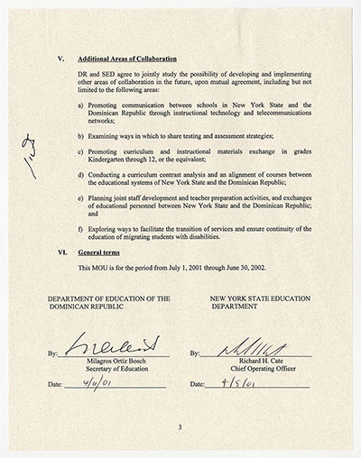 Load Memorandum of Understanding between the Education Department of the Dominican Republic and the New York State Education Department in Main Document Viewer