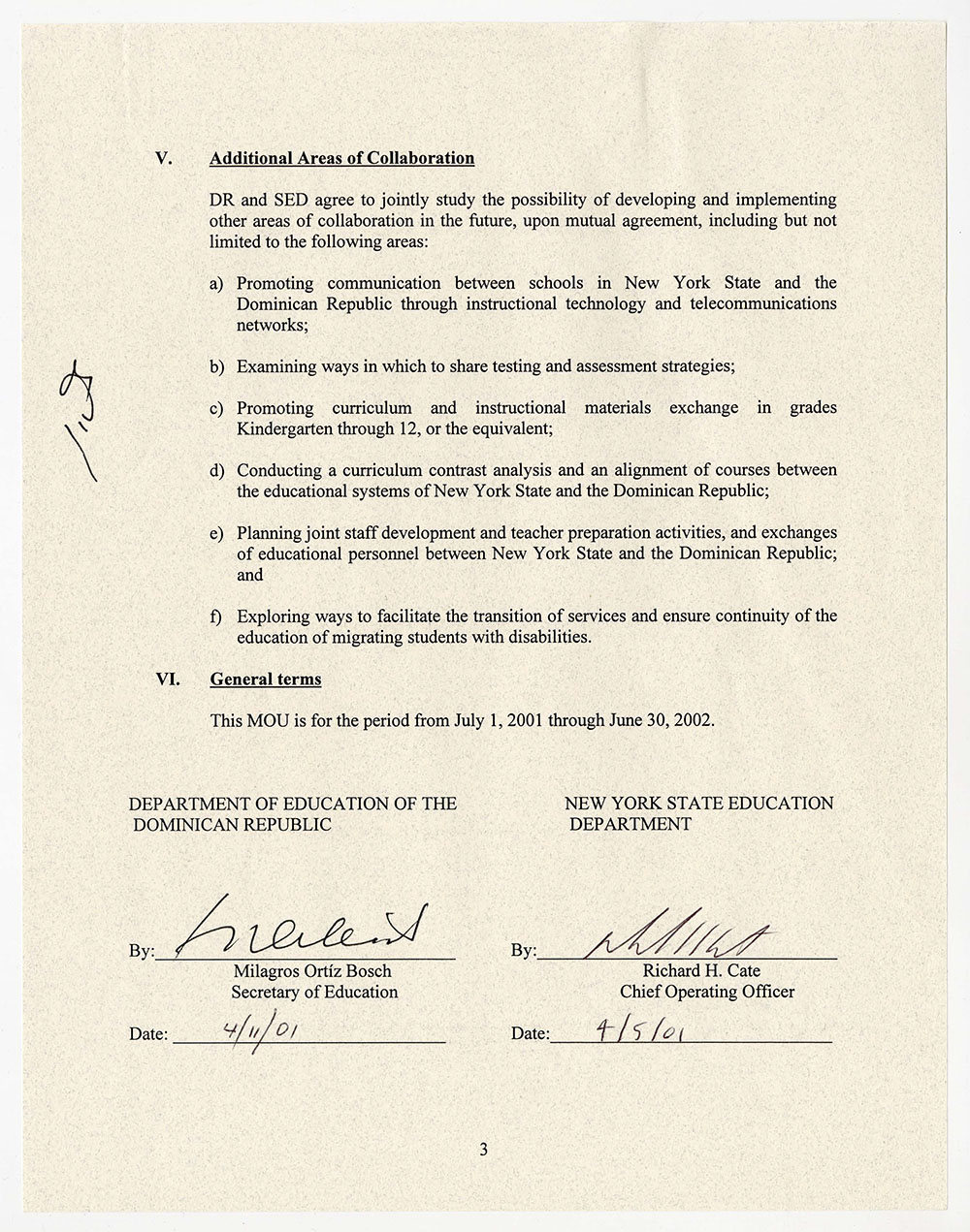 Memorandum of Understanding between the Education Department of the Dominican Republic and the New York State Education Department page 3