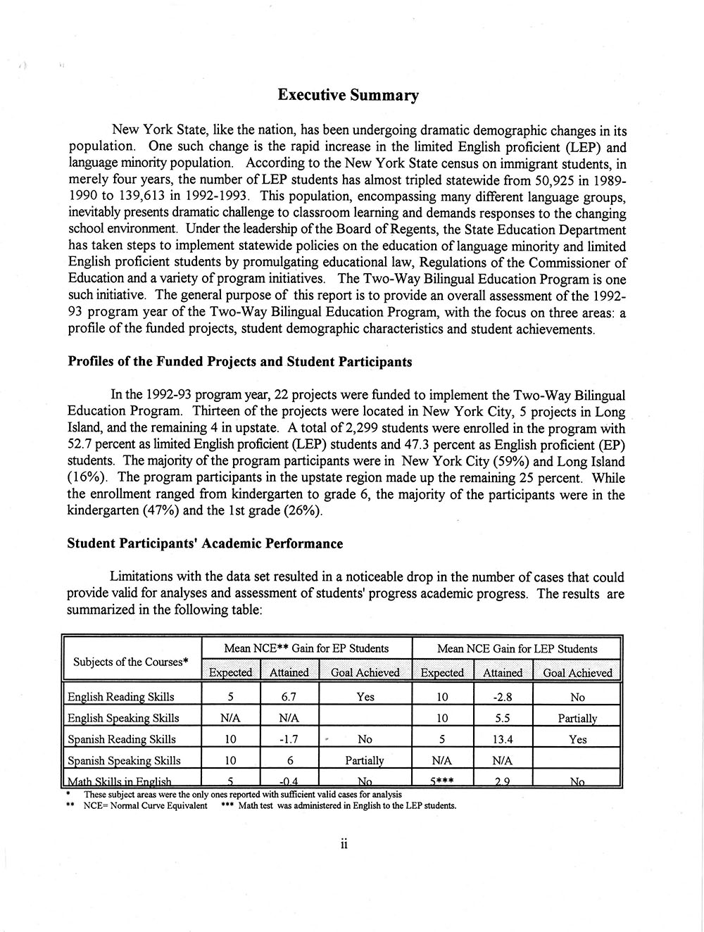 The Annual Report of the Two-Way Bilingual Education Program for the 1992 - 93 Program Year page 2