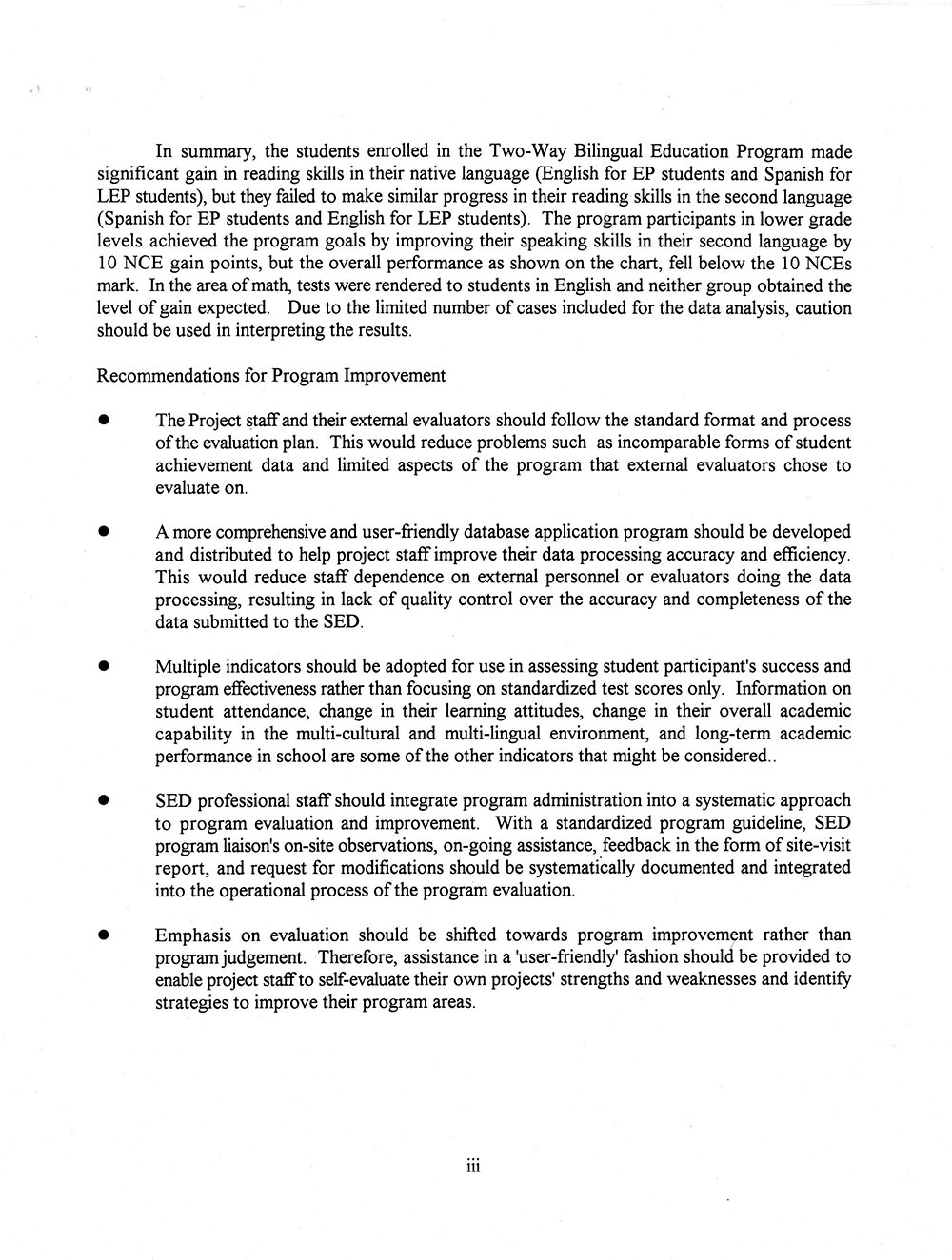 The Annual Report of the Two-Way Bilingual Education Program for the 1992 - 93 Program Year page 3