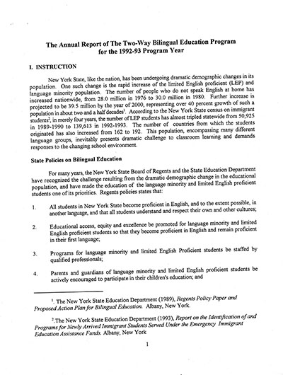 Load The Annual Report of the Two-Way Bilingual Education Program for the 1992 - 93 Program Year in Main Document Viewer