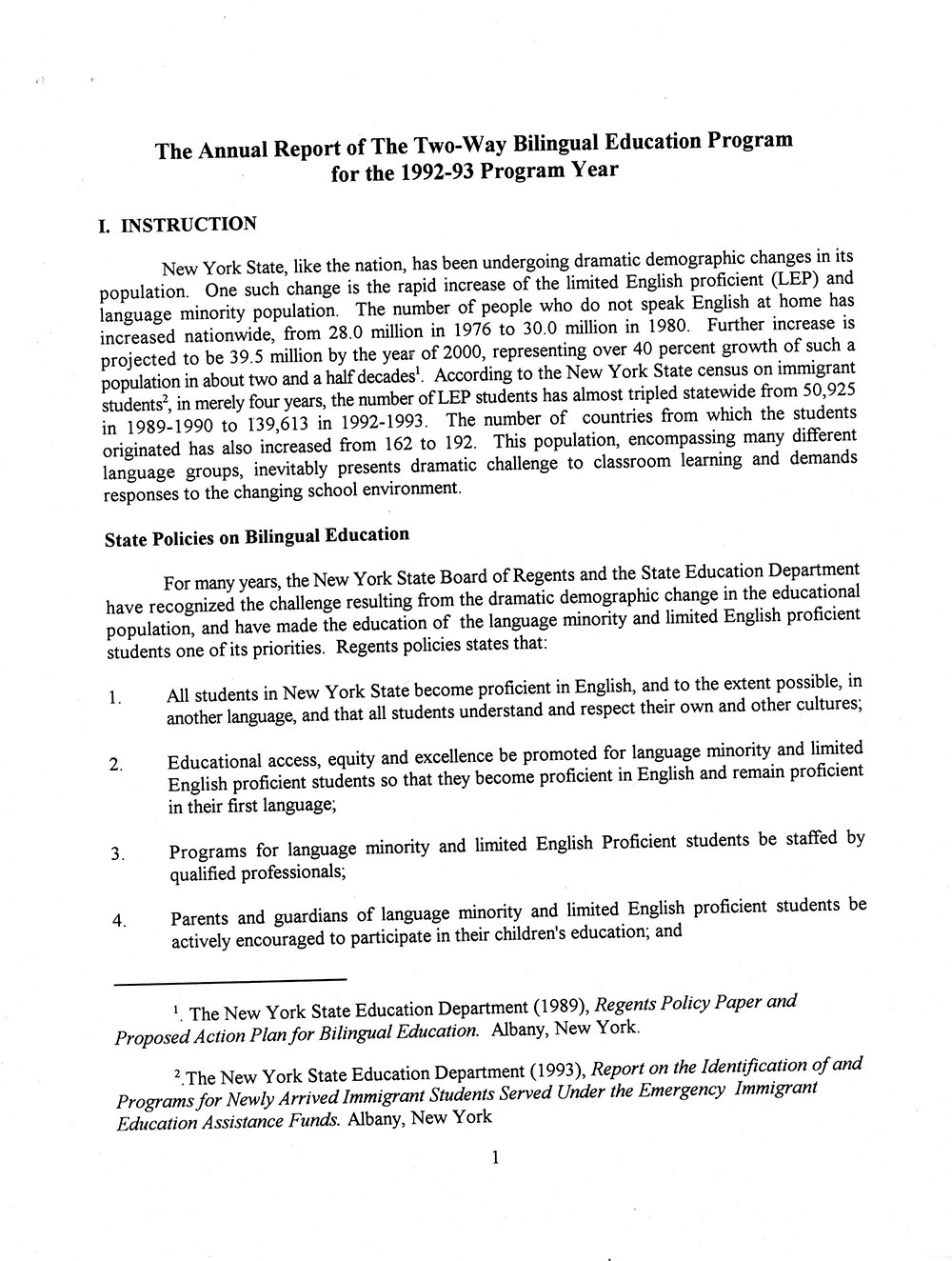 The Annual Report of the Two-Way Bilingual Education Program for the 1992 - 93 Program Year page 7