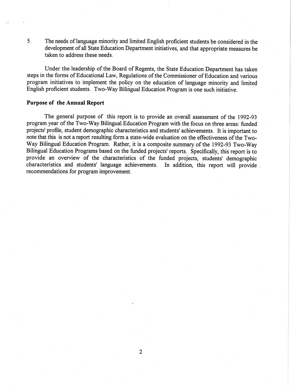 The Annual Report of the Two-Way Bilingual Education Program for the 1992 - 93 Program Year page 8