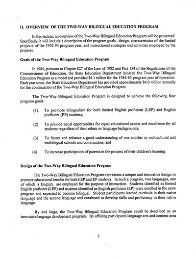 Load The Annual Report of the Two-Way Bilingual Education Program for the 1992 - 93 Program Year in Main Document Viewer