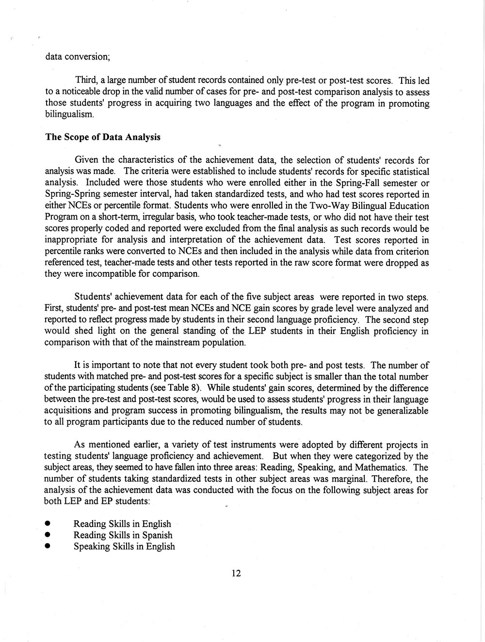 The Annual Report of the Two-Way Bilingual Education Program for the 1992 - 93 Program Year page 18
